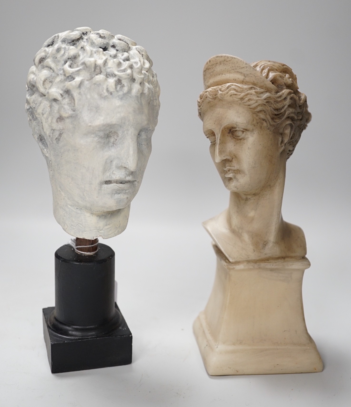 After the antique, two composition bust figures. Tallest 21cm